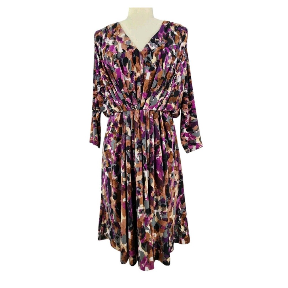 Suzi Chin Maggy Boutique Dress Size 6 Abstract Print Pleated Midi Artsy Stretchy